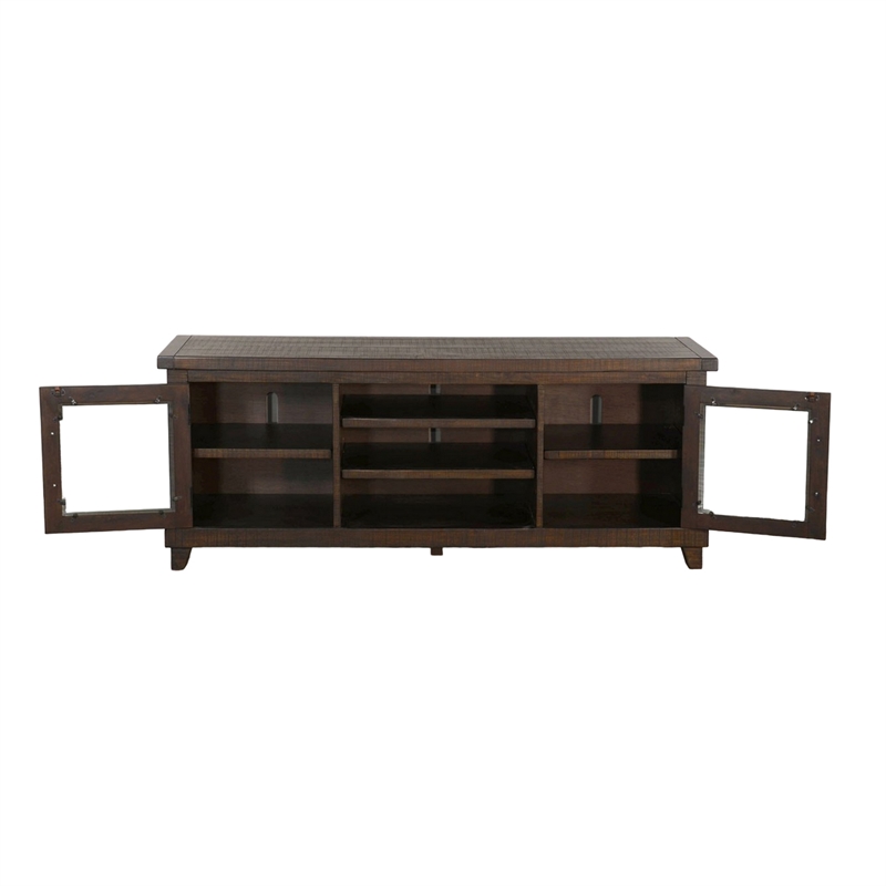 Anva TV Media Console- Shelves- Doors- Dark Brown Mahogany- 64 Inch