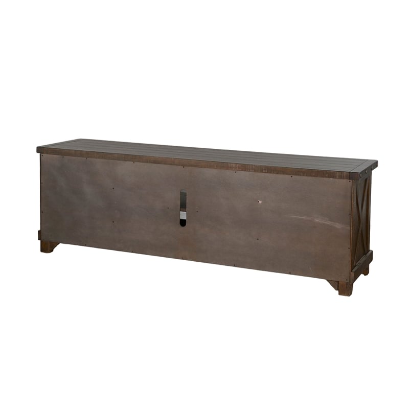 Anva TV Media Console- Shelves- Doors- Dark Brown Mahogany- 74 Inch