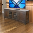 Anva TV Media Console- Shelves- Doors- Dark Brown Mahogany- 74 Inch