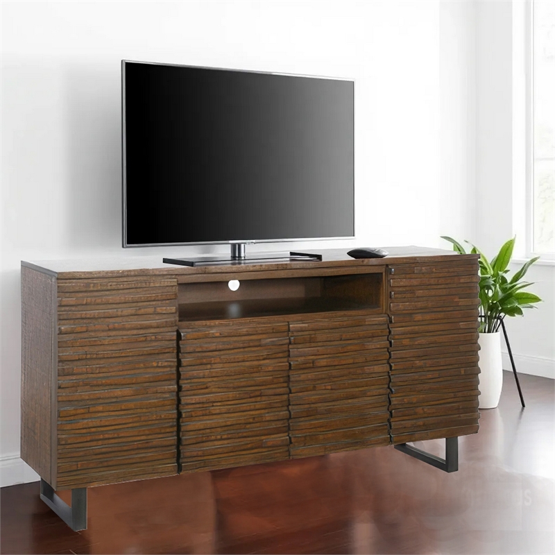 Desy TV Media Entertainment Console- Fluted Doors- Dark Brown 72 Inch