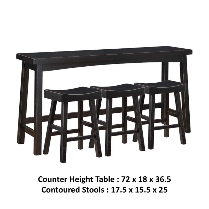 Casy 4pc Counter Height Table Set- 3 Contoured Stools- Black Wood