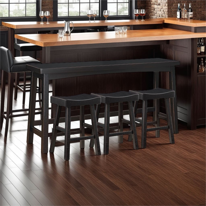 Casy 4pc Counter Height Table Set- 3 Contoured Stools- Black Wood