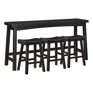 Casy 4pc Counter Height Table Set- 3 Contoured Stools- Black Wood