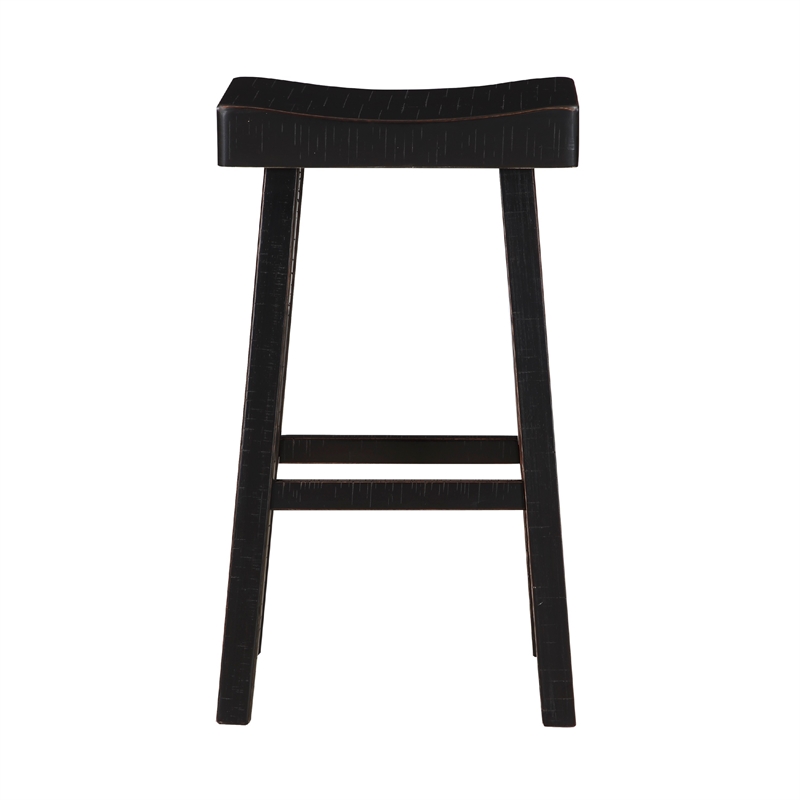 Casy 4pc Bar Height Table Set- 3 Contoured Stools- Black Rubberwood