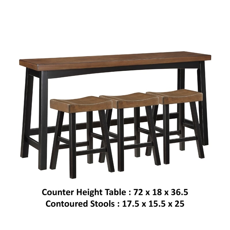 Casy 4pc Counter Height Table Set- 3 Contour Stools- Black Brown Wood