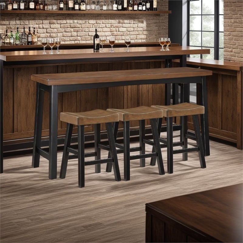 Casy 4pc Counter Height Table Set- 3 Contour Stools- Black Brown Wood