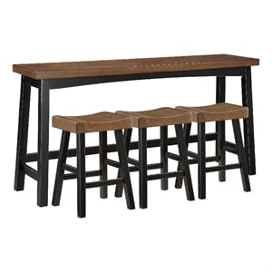 Casy 4pc Counter Height Table Set- 3 Contour Stools- Black Brown Wood