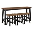 Casy 4pc Counter Height Table Set- 3 Contour Stools- Black Brown Wood