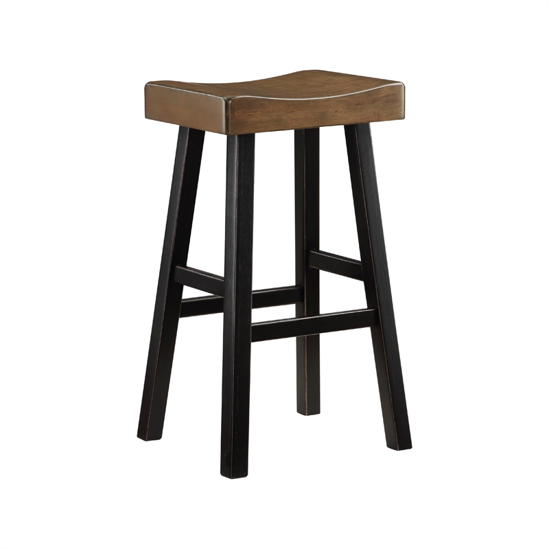 Casy 4pc Bar Height Table Set- 3 Contour Stools- Black Brown Wood