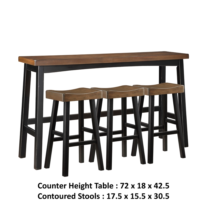 Casy 4pc Bar Height Table Set- 3 Contour Stools- Black Brown Wood