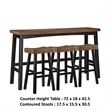 Casy 4pc Bar Height Table Set- 3 Contour Stools- Black Brown Wood
