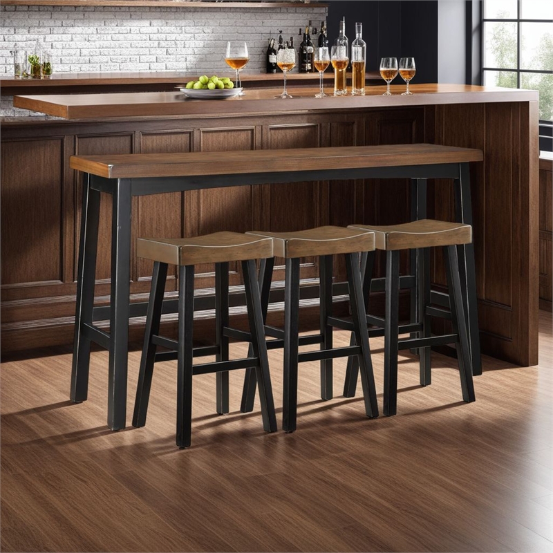 Casy 4pc Bar Height Table Set- 3 Contour Stools- Black Brown Wood