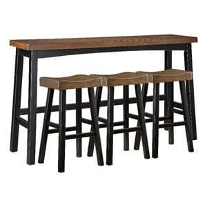 Casy 4pc Bar Height Table Set- 3 Contour Stools- Black Brown Wood