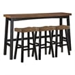 Casy 4pc Bar Height Table Set- 3 Contour Stools- Black Brown Wood