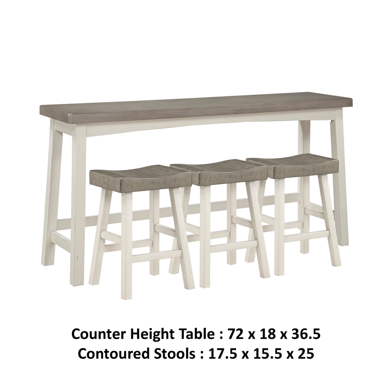 Casy 4pc Counter Height Table Set- 3 Contour Stools- White Brown Wood