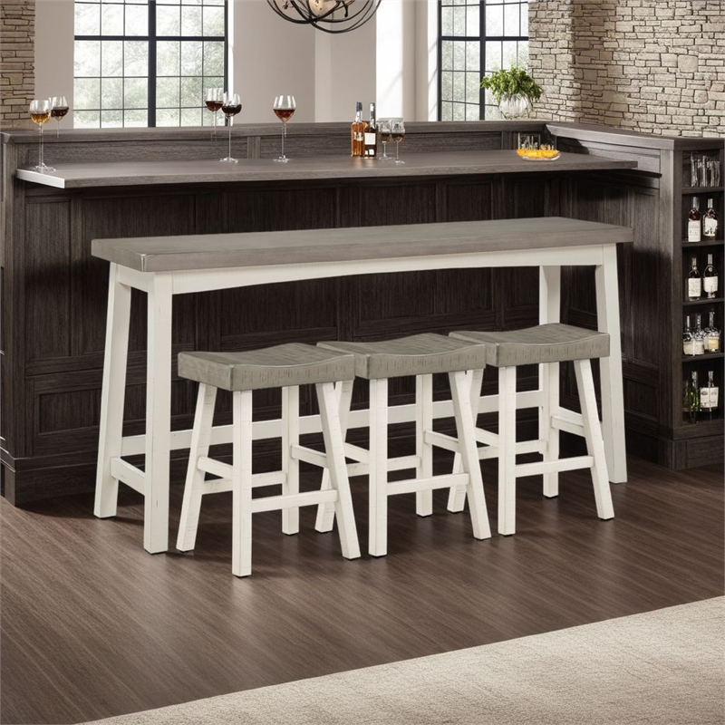 Casy 4pc Counter Height Table Set- 3 Contour Stools- White Brown Wood