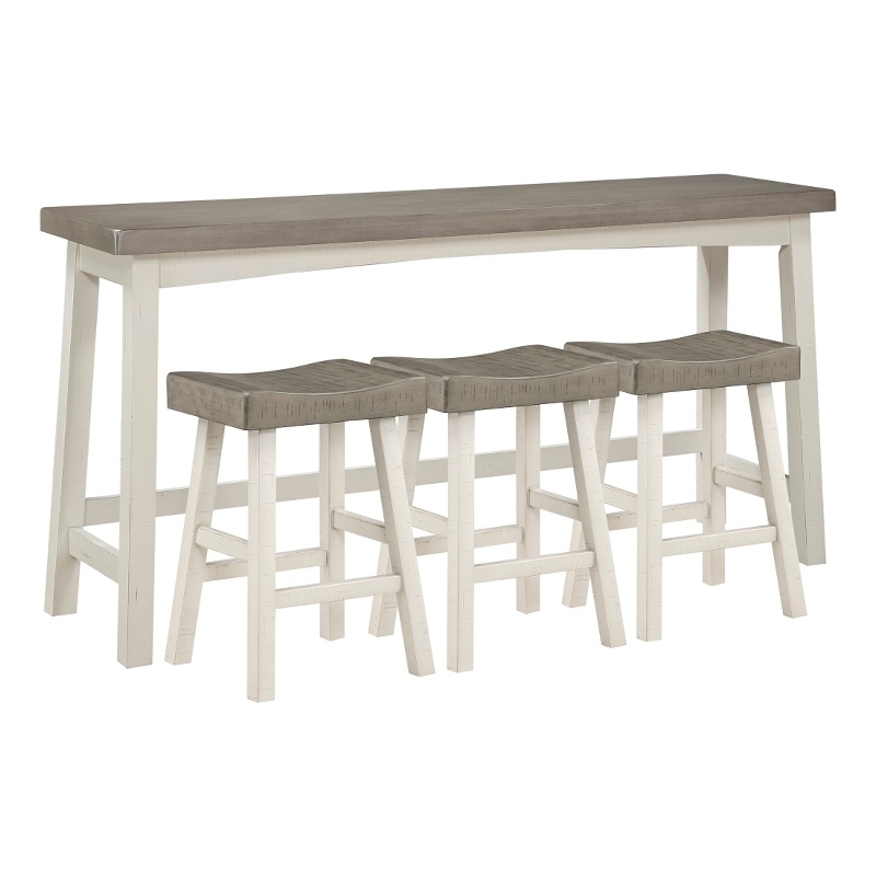 Casy 4pc Counter Height Table Set- 3 Contour Stools- White Brown Wood