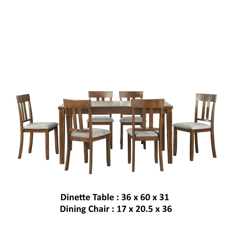 Penny 7pc Dinette Set- Table and 6 Beige Dining Chairs- Cherry Wood