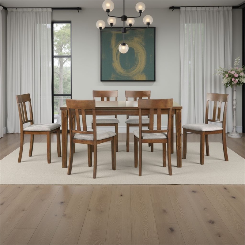 Penny 7pc Dinette Set- Table and 6 Beige Dining Chairs- Cherry Wood