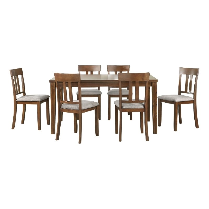 Penny 7pc Dinette Set- Table and 6 Beige Dining Chairs- Cherry Wood