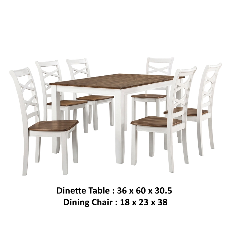 Dobby 7pc Dinette Set- Table and 6 Dining Chairs- White Brown Wood