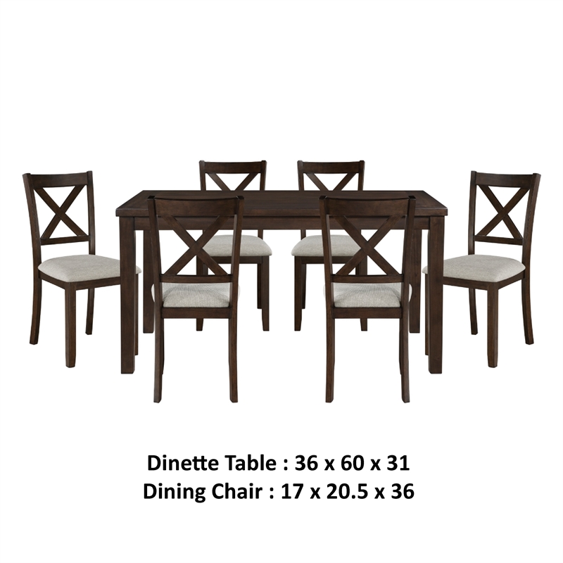 Cherie 7pc Dinette Set- Table and 6 X Back Dining Chairs- Brown
