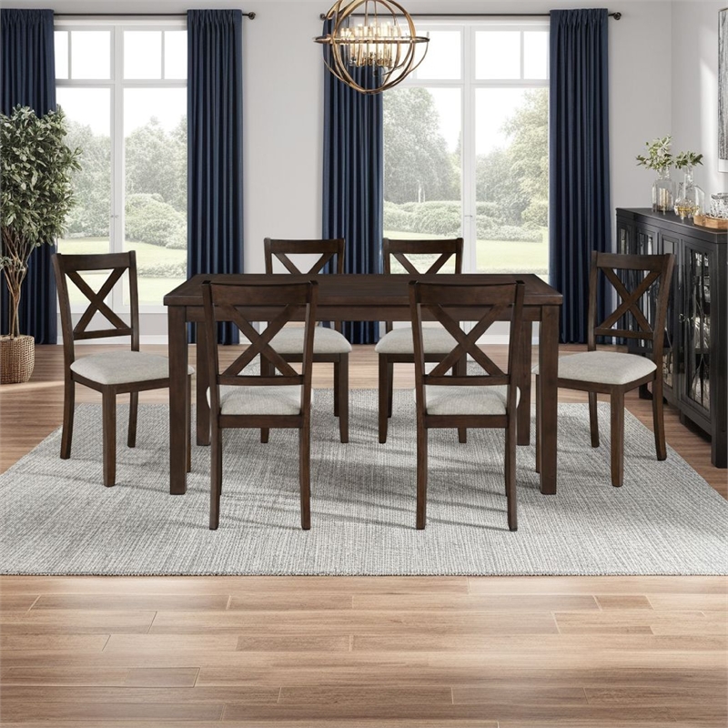 Cherie 7pc Dinette Set- Table and 6 X Back Dining Chairs- Brown