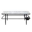 Marty 3pc Coffee End Table Set- White Marble Fluted Glass Tops- Black