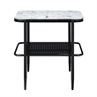 Marty 3pc Coffee End Table Set- White Marble Fluted Glass Tops- Black