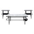 Marty 3pc Coffee End Table Set- White Marble Fluted Glass Tops- Black