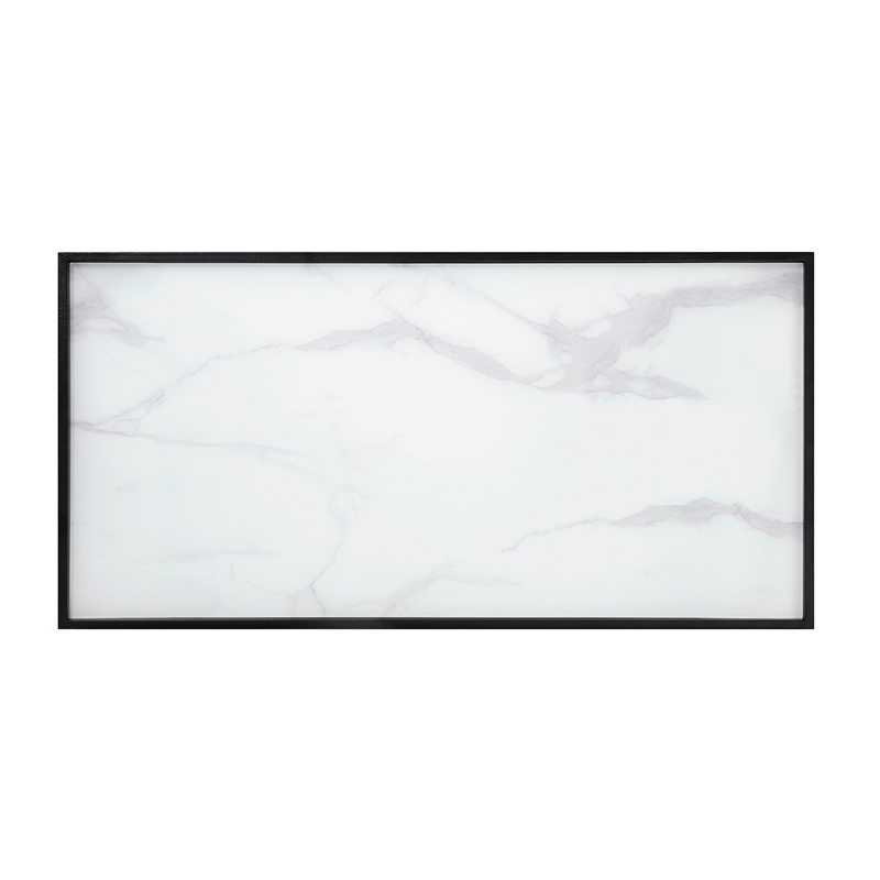Anya 3pc Coffee and End Table Set- White Marble Print Glass Top- Black