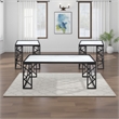 Anya 3pc Coffee and End Table Set- White Marble Print Glass Top- Black