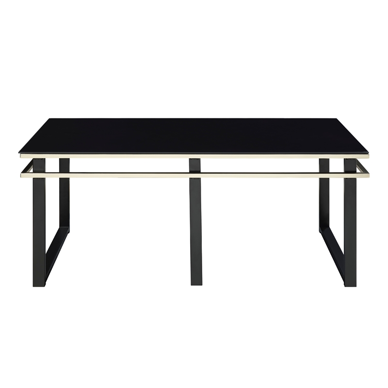 Zamie 3pc Coffee and End Table Set- Black Glass Top- Gold Accents