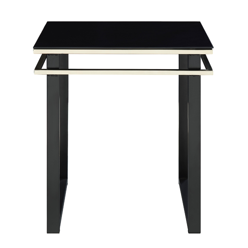 Zamie 3pc Coffee and End Table Set- Black Glass Top- Gold Accents
