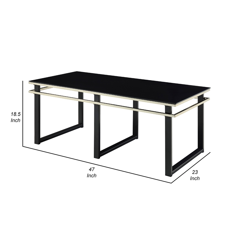 Zamie 3pc Coffee and End Table Set- Black Glass Top- Gold Accents
