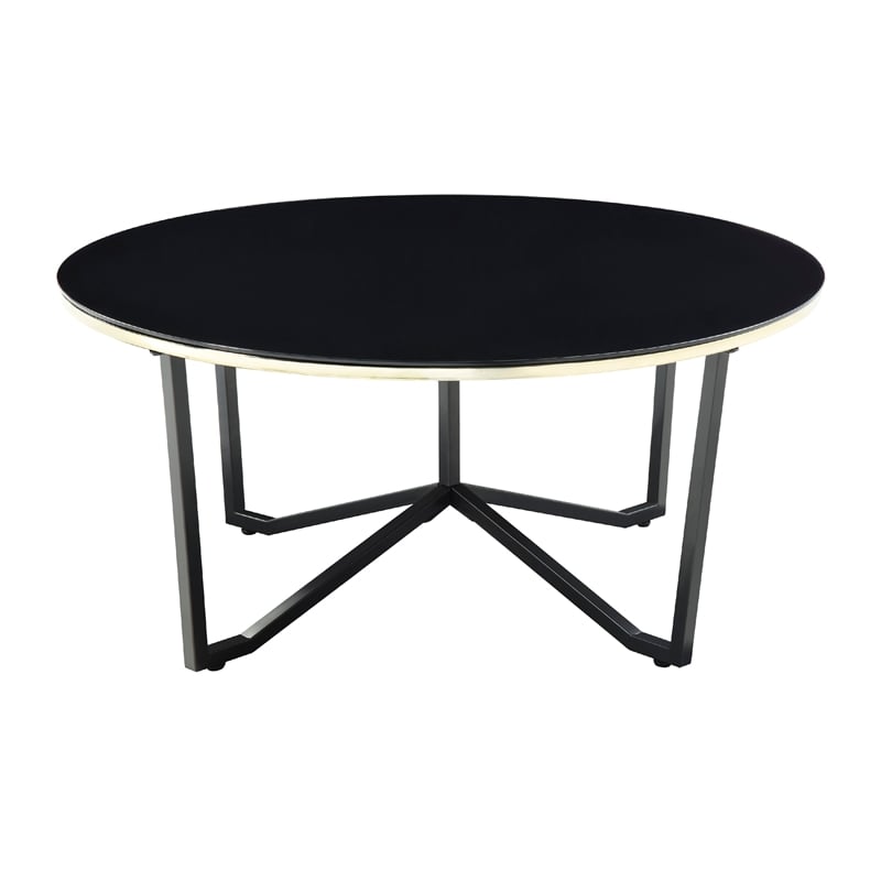 Amyra 3pc Occasional Coffee and End Table Set- Black Glass- Gold