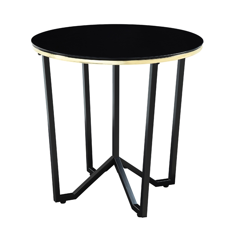 Amyra 3pc Occasional Coffee and End Table Set- Black Glass- Gold