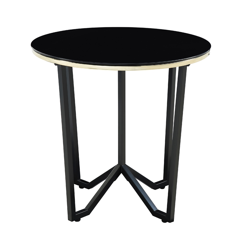 Amyra 3pc Occasional Coffee and End Table Set- Black Glass- Gold