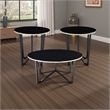 Amyra 3pc Occasional Coffee and End Table Set- Black Glass- Gold