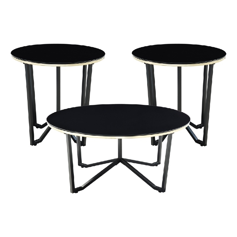 Amyra 3pc Occasional Coffee and End Table Set- Black Glass- Gold