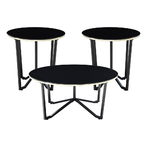 Amyra 3pc Occasional Coffee and End Table Set- Black Glass- Gold