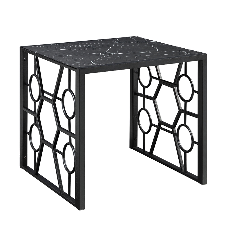Melin 3pc Coffee and End Table Set- Geometric- Black Glass Marbled Top