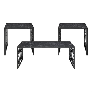 Melin 3pc Coffee and End Table Set- Geometric- Black Glass Marbled Top