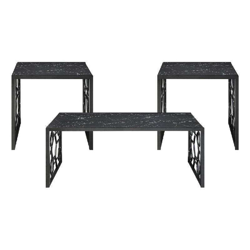 Melin 3pc Coffee and End Table Set- Geometric- Black Glass Marbled Top