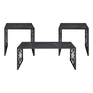 Melin 3pc Coffee and End Table Set- Geometric- Black Glass Marbled Top