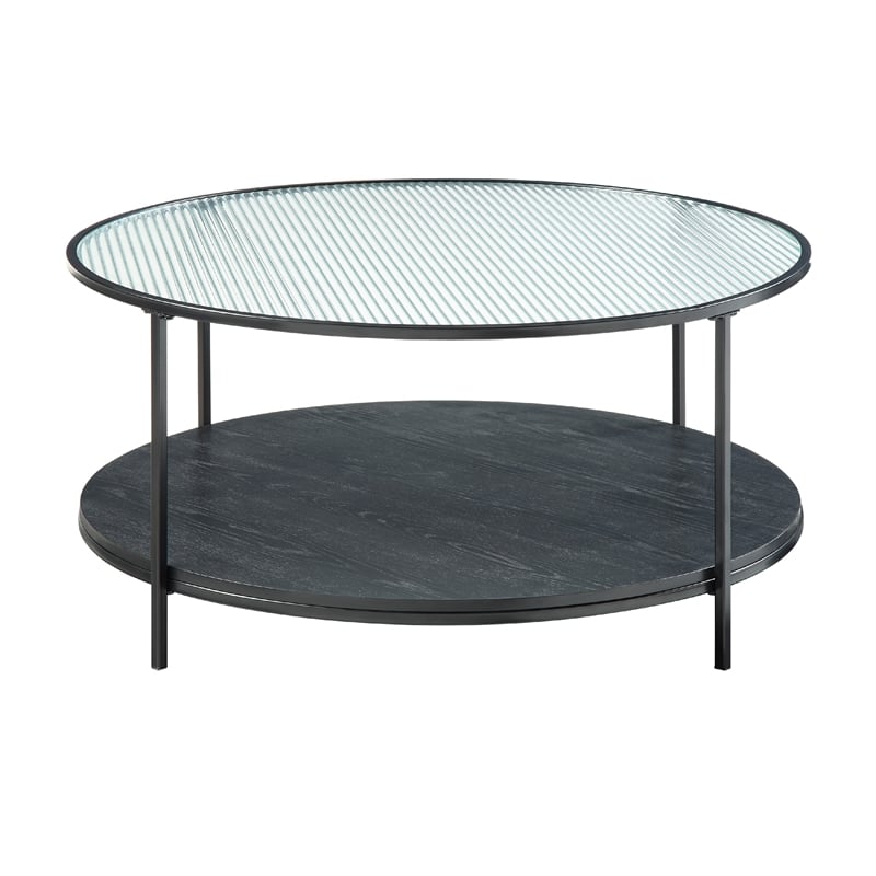 Deena 2pc Coffee and End Table Set- Fluted Glass Top- Black Metal