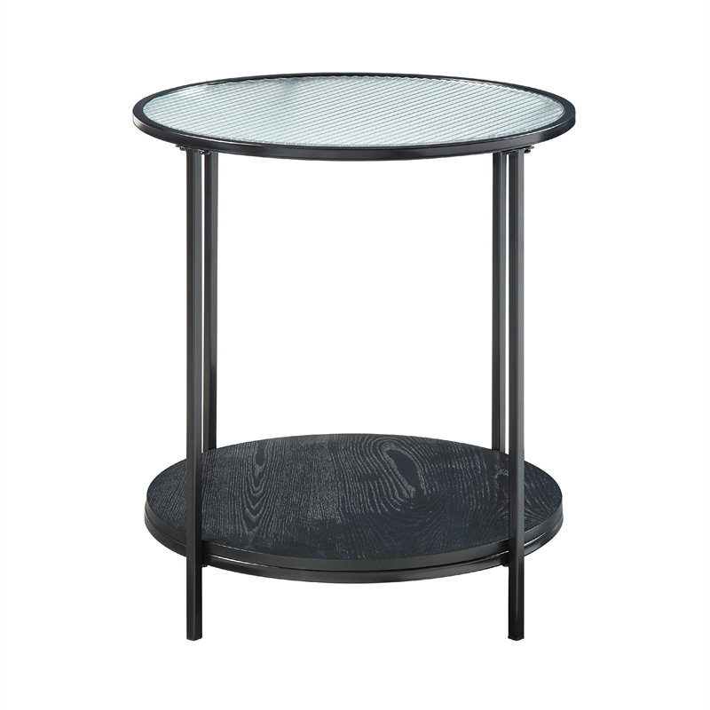 Deena 2pc Coffee and End Table Set- Fluted Glass Top- Black Metal