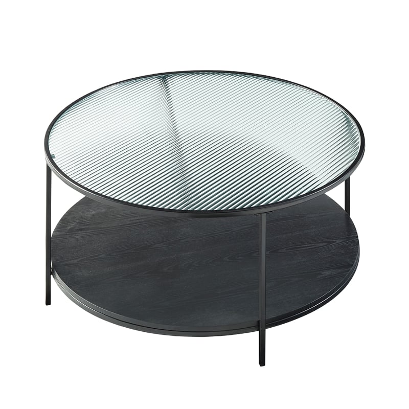 Deena 2pc Coffee and End Table Set- Fluted Glass Top- Black Metal
