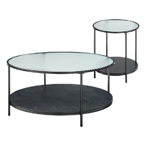 Deena 2pc Coffee and End Table Set- Fluted Glass Top- Black Metal