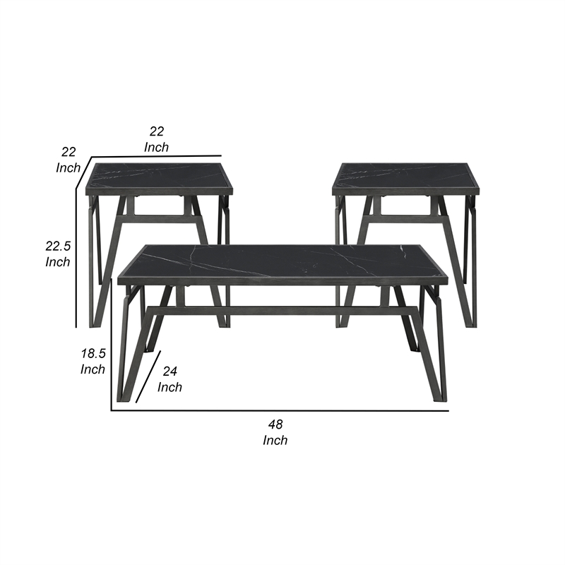 Howie 3pc Coffee and End Table Set- Black Sintered Stone- Bronze